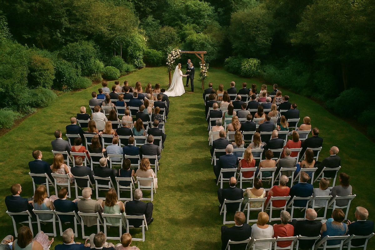 aerial view of Edmonton wedding ceremony by Andrew Shaw Photography