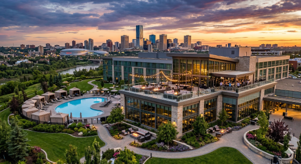 Hospitality venue aerial captured through drone photography Edmonton
