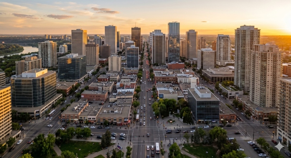 commercial photography aerial perspective of Edmonton business properties